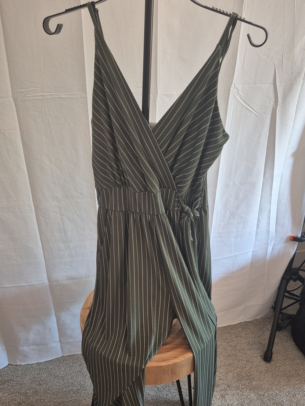 Kaileigh Olive Green Striped Jumpsuit